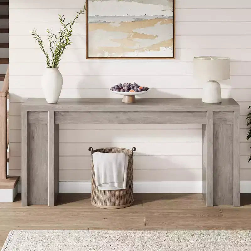 Mesa de entrada de 70.9 pulgadas, mesa consola rústica de madera, mesa gruesa para sofá detrás del sillón, mesas consola largas para sala de estar en la entrada