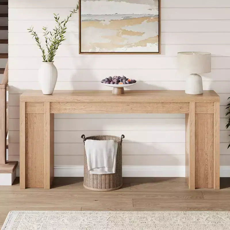 Mesa de entrada de 70.9 pulgadas, mesa consola rústica de madera, mesa gruesa para sofá detrás del sillón, mesas consola largas para sala de estar en la entrada