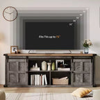 Mueble de TV estilo granja para televisores de 75 pulgadas con toma de corriente, centro de entretenimiento largo con puertas corredizas de granero para sala de estar, dormitorio, blanco y negro