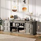 Mueble de TV estilo granja para televisores de 75 pulgadas con toma de corriente, centro de entretenimiento largo con puertas corredizas de granero para sala de estar, dormitorio, blanco y negro
