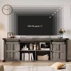 Mueble de TV estilo granja para televisores de 75 pulgadas con toma de corriente, centro de entretenimiento largo con puertas corredizas de granero para sala de estar, dormitorio, blanco y negro