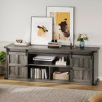 Mueble de TV estilo granja para televisores de 75 pulgadas con toma de corriente, centro de entretenimiento largo con puertas corredizas de granero para sala de estar, dormitorio, blanco y negro