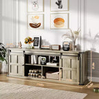 Mueble de TV estilo granja para televisores de 75 pulgadas con toma de corriente, centro de entretenimiento largo con puertas corredizas de granero para sala de estar, dormitorio, blanco y negro