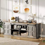 Mueble de TV estilo granja para televisores de 75 pulgadas con toma de corriente, centro de entretenimiento largo con puertas corredizas de granero para sala de estar, dormitorio, blanco y negro