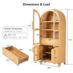 Armario de despensa de cocina alto y arqueado de 71", armario de almacenamiento independiente con puerta de vidrio, gabinete de barra de café para cocina, comedor
