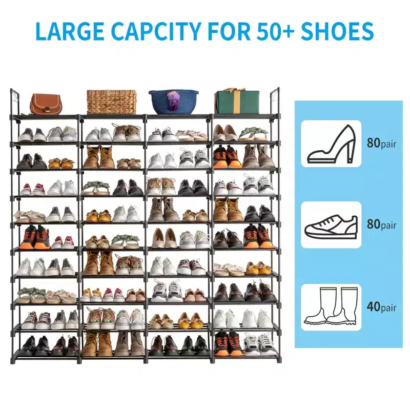 Organizador de almacenamiento de zapatos de 10 niveles, estante organizador de zapatos para entrada, soporta 80 pares de zapatos, gabinete de zapatos apilable, zapatero