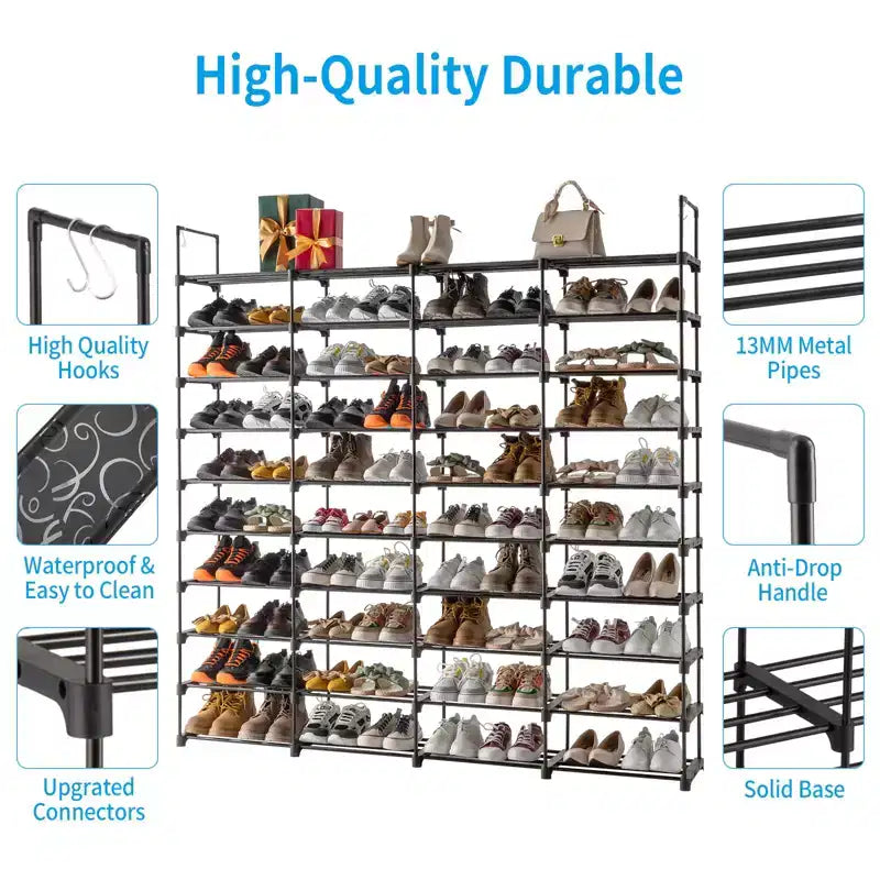 Organizador de almacenamiento de zapatos de 10 niveles, estante organizador de zapatos para entrada, soporta 80 pares de zapatos, gabinete de zapatos apilable, zapatero