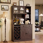 Wine Bar Cabinet with Power Outlets, Pantry Cabinet, Wine Bottle Rack, Buffet Sideboard Storage, Microwave Rack for Kitchen Dining Room Living Room