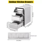 Cajón de acero inoxidable para exteriores, almacenamiento resistente al óxido y a la intemperie con guías de cierre suave para parrilla de barbacoa/cocina