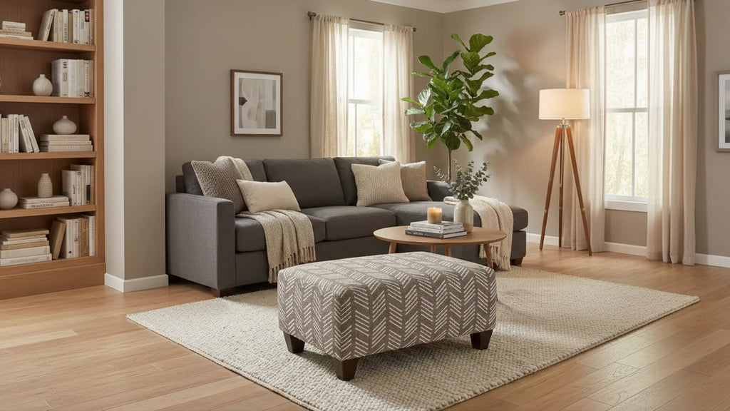 Roundhill Furniture Marvella Living Room Ottoman, Herringbone-Inspired Fabric Upholstery