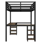 Cama alta de metal Twin XL con escritorio y estantes, cama alta con escalera y barandillas, estructura de cama alta para dormitorio, negra