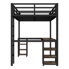 Cama alta de metal Twin XL con escritorio y estantes, cama alta con escalera y barandillas, estructura de cama alta para dormitorio, negra