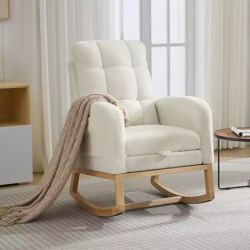 Mecedora Moderna para Bebés, Reclinable Cómoda con Bolsillo Lateral, Reposapiés, Mecedora Deslizante Tapizada de Mediados de Siglo para Sala de Estar, Dormitorio