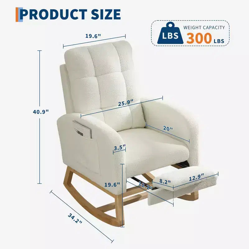 Mecedora Moderna para Bebés, Reclinable Cómoda con Bolsillo Lateral, Reposapiés, Mecedora Deslizante Tapizada de Mediados de Siglo para Sala de Estar, Dormitorio