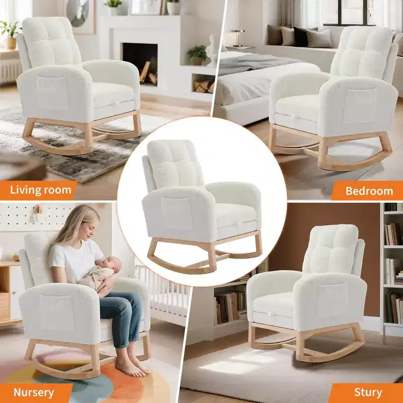 Mecedora Moderna para Bebés, Reclinable Cómoda con Bolsillo Lateral, Reposapiés, Mecedora Deslizante Tapizada de Mediados de Siglo para Sala de Estar, Dormitorio
