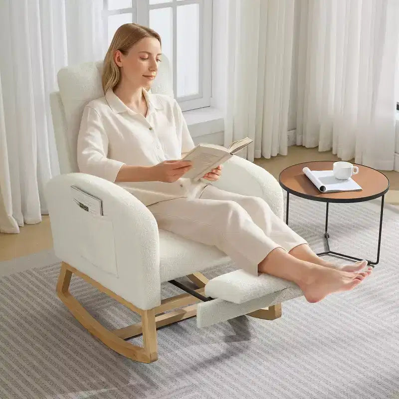 Mecedora Moderna para Bebés, Reclinable Cómoda con Bolsillo Lateral, Reposapiés, Mecedora Deslizante Tapizada de Mediados de Siglo para Sala de Estar, Dormitorio