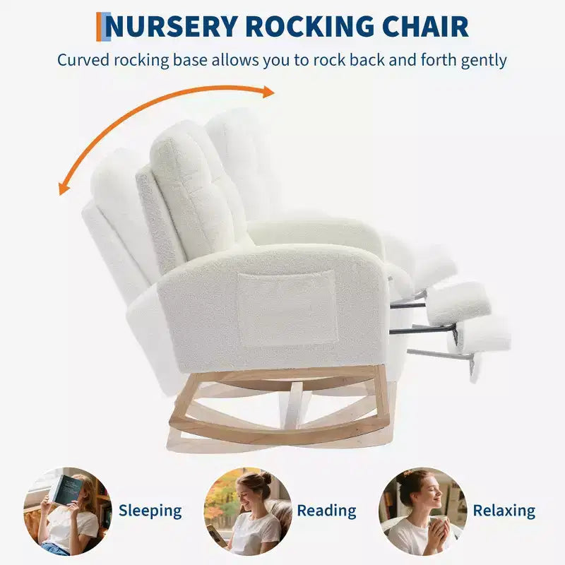 Mecedora Moderna para Bebés, Reclinable Cómoda con Bolsillo Lateral, Reposapiés, Mecedora Deslizante Tapizada de Mediados de Siglo para Sala de Estar, Dormitorio