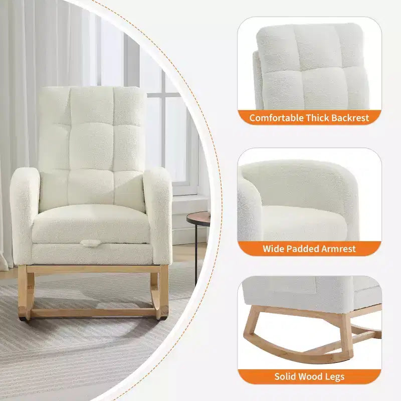 Mecedora Moderna para Bebés, Reclinable Cómoda con Bolsillo Lateral, Reposapiés, Mecedora Deslizante Tapizada de Mediados de Siglo para Sala de Estar, Dormitorio