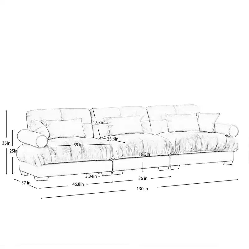 Sofá moderno de terciopelo extragrande de 3 plazas con asiento y respaldo cómodos tipo nube, con cojines lumbares y decorativos, color verde oliva.