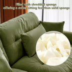 Sofá moderno de terciopelo extragrande de 3 plazas con asiento y respaldo cómodos tipo nube, con cojines lumbares y decorativos, color verde oliva.