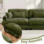 Sofá moderno de terciopelo extragrande de 3 plazas con asiento y respaldo cómodos tipo nube, con cojines lumbares y decorativos, color verde oliva.