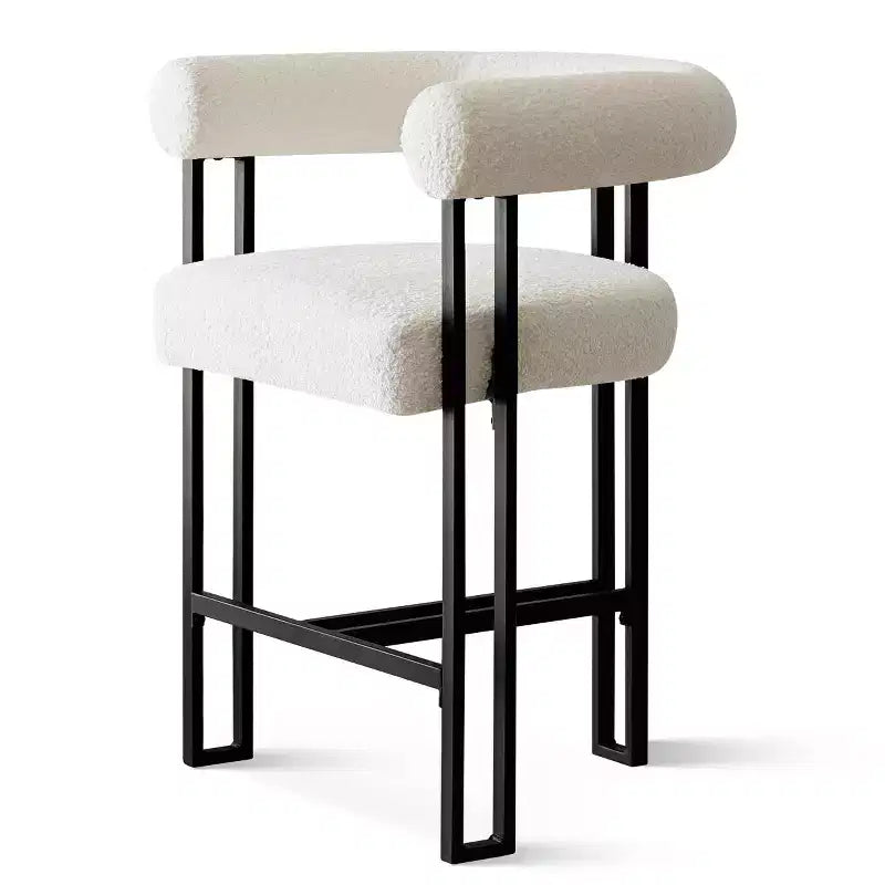 Taburetes de barra modernos con respaldo y reposabrazos, taburetes de barra tapizados en bouclé beige para isla de cocina o barra de casa