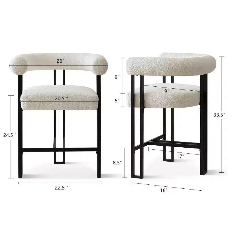 Taburetes de barra modernos con respaldo y reposabrazos, taburetes de barra tapizados en bouclé beige para isla de cocina o barra de casa