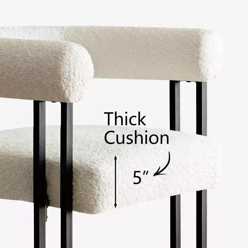 Taburetes de barra modernos con respaldo y reposabrazos, taburetes de barra tapizados en bouclé beige para isla de cocina o barra de casa