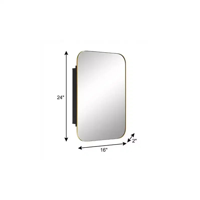 Espejo de tocador de baño con marco de metal dorado de 24" con gabinete
