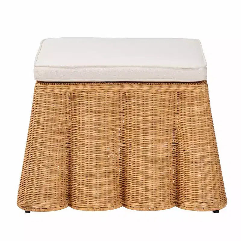 Puf de ratán Palm Scallop color miel: tapizado cuadrado, no requiere montaje, poliéster, madera contrachapada