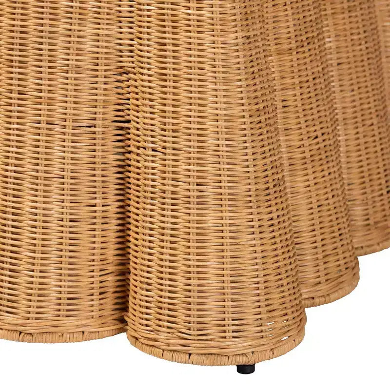 Puf de ratán Palm Scallop color miel: tapizado cuadrado, no requiere montaje, poliéster, madera contrachapada
