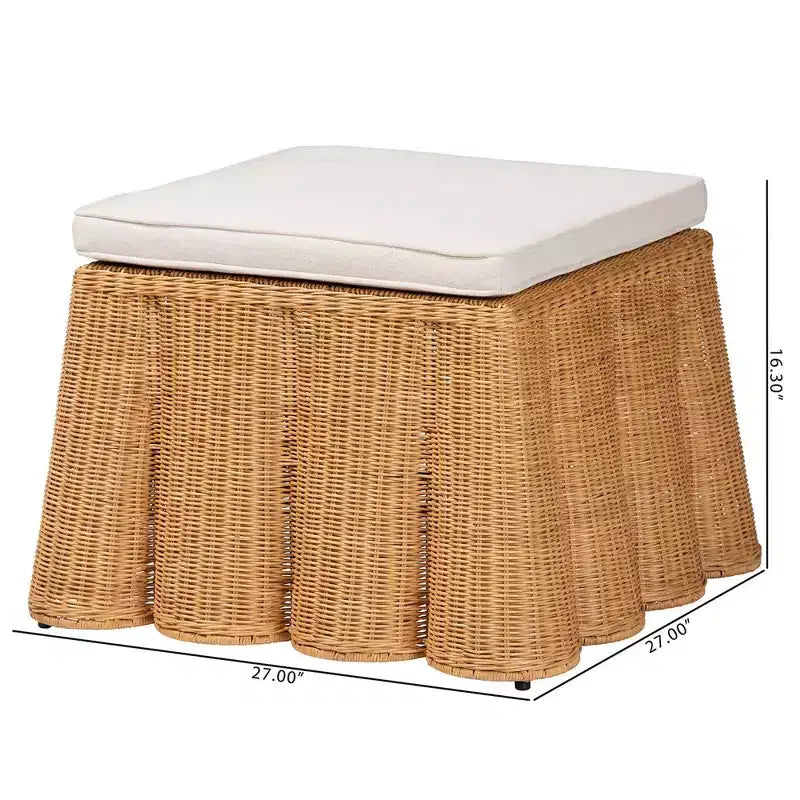 Puf de ratán Palm Scallop color miel: tapizado cuadrado, no requiere montaje, poliéster, madera contrachapada
