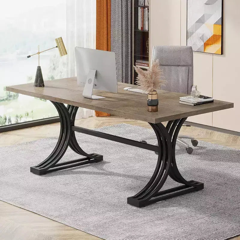 Mesa de conferencias de 5 pies para 4 a 6 personas, mesa de reuniones moderna con superficie de imitación de mármol, mesas de seminarios de negocios para oficina en casa