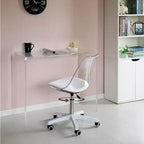 Silla de escritorio de acrílico transparente - Silla de oficina sin brazos, altura ajustable, silla con ruedas - Perfecta para oficina en casa o tocador con función giratoria