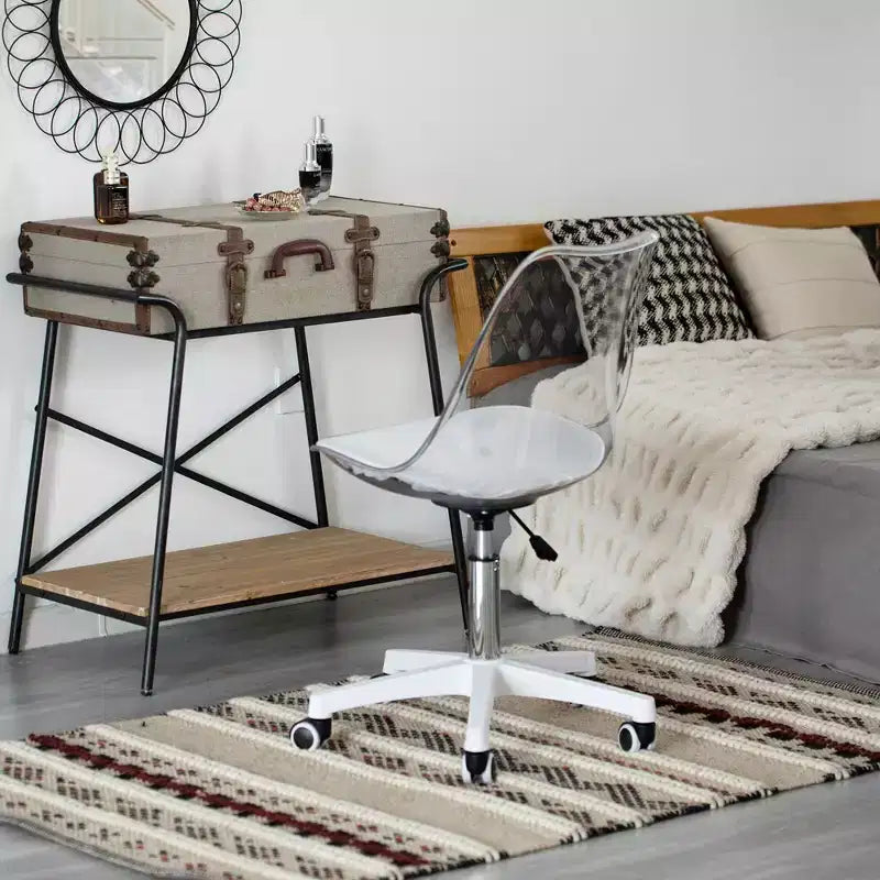 Silla de escritorio de acrílico transparente - Silla de oficina sin brazos, altura ajustable, silla con ruedas - Perfecta para oficina en casa o tocador con función giratoria