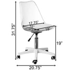 Silla de escritorio de acrílico transparente - Silla de oficina sin brazos, altura ajustable, silla con ruedas - Perfecta para oficina en casa o tocador con función giratoria
