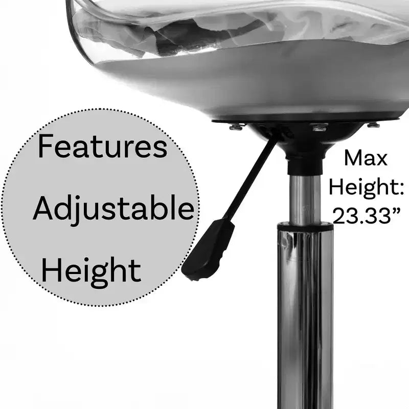 Silla de escritorio de acrílico transparente - Silla de oficina sin brazos, altura ajustable, silla con ruedas - Perfecta para oficina en casa o tocador con función giratoria